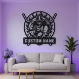 Personalized Number 54 Football Player Flame Metal Wall Art