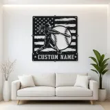 Personalized Softball Batter Distressed American Flag Metal Wall Art