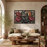 Chat bleu russe avec pivoines roses et lune Décoration murale en métal