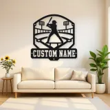 Personalized Baseball Batter Stadium Lights Metal Wall Art