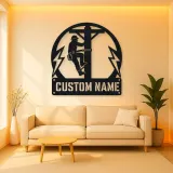 Personalized Electrical Lineman Metal Wall Art with Utility Pole