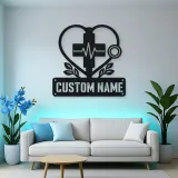 Personalized Medical Heart Metal Wall Art with Stethoscope