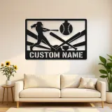 Personalized Softball Player Metal Wall Art with Crossed Bats