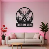 Personalized Buck Deer Metal Wall Art with Forest Landscape