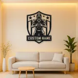 Personalized Football Player Stars and Stripes Shield Metal Wall Art
