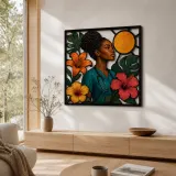 Black Woman Nurse with Tropical Hibiscus Colorful Metal Wall Art