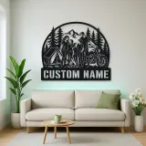Personalized Family of Five Camping Motorcycle Metal Wall Art