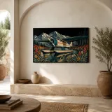 Vintage Seaplane on Mountain Lake Colorful Metal Wall Art