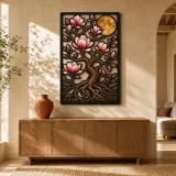 Magnolia Tree of Life with Blossoms and Moon Colorful Metal Wall Art