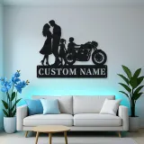 Personalized Classic Motorcycle Family of Four Metal Wall Art