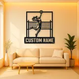 Personalized Volleyball Player Metal Wall Art with Spike Pose