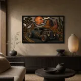 Vintage Hot Rod on Desert Canyon Road Colorful Metal Wall Art