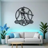 Personalized Baseball Batter Stitched Ball Metal Wall Art