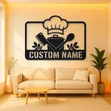 Personalized Chef Kitchen Metal Wall Art with Cooking Tools
