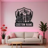 Personalized Family of Three Motorcycle Mountain Cabin Metal Wall Art