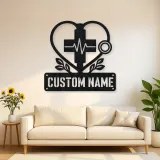 Personalized Medical Heart Metal Wall Art with Stethoscope