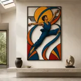 Black Woman Dancer in Mid Century Style Colorful Metal Wall Art
