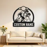 Personalized Wrestling Match Metal Wall Art with Belt Frame