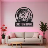 Personalized Largemouth Bass Fishing Metal Wall Art with Hook