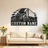 Personalized Modern Semi and Box Trailer Metal Wall Art