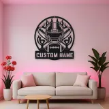 Personalized Football Helmet Trophy Flame Metal Wall Art