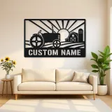 Personalized Farm Tractor Metal Wall Art with Sunrise