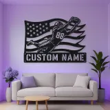 Personalized Number 88 Diving Receiver American Flag Metal Wall Art