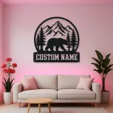 Personalized Bear and Pine Forest Metal Wall Art