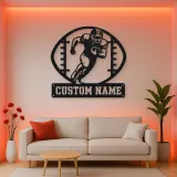 Personalized Football Player Metal Wall Art with Ball Frame