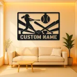 Personalized Softball Player Metal Wall Art with Crossed Bats