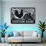 Personalized Rooster Farm Metal Wall Art with Barn Scene