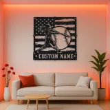 Personalized Softball Batter Distressed American Flag Metal Wall Art