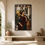 Classical Greek Woman with Pottery beneath Arches Colorful Metal Wall Art