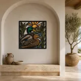 Mallard Duck Pair by Peaceful Farm Pond Colorful Metal Wall Art