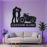 Personalized Vintage Motorcycle Couple Metal Wall Art with Heart