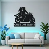 Personalized Two Rider Motorcycle Couple Metal Wall Art