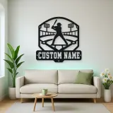 Personalized Baseball Batter Stadium Lights Metal Wall Art