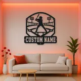 Personalized Baseball Batter Stadium Lights Metal Wall Art