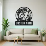 Personalized Largemouth Bass Fishing Metal Wall Art with Hook