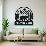 Personalized Bear and Pine Forest Metal Wall Art