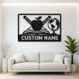 Personalized Teacher Metal Wall Art with Book and Apple