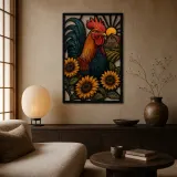 Colorful Rooster with Sunflowers by Rustic Barn Metal Wall Art