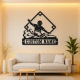 Personalized Baseball Player Sliding Home Metal Wall Art