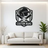 Personalized Baseball Helmet Crossed Bats Shield Metal Wall Art