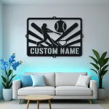 Personalized Baseball Batter Metal Wall Art with Ball Diamond