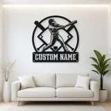 Personalized Baseball Batter Metal Wall Art with Crossed Bats