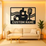 Personalized Vinyl Record Metal Wall Art with Vintage Microphone