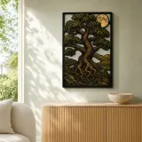 Ancient Oak Tree of Life beneath Full Moon Colorful Metal Wall Art