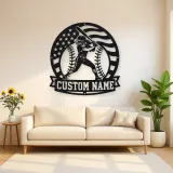 Personalized Female Softball Batter Round Flag Metal Wall Art