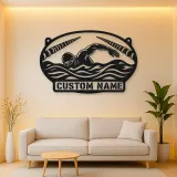 Personalized Freestyle Swimmer Metal Wall Art with Pool Lanes